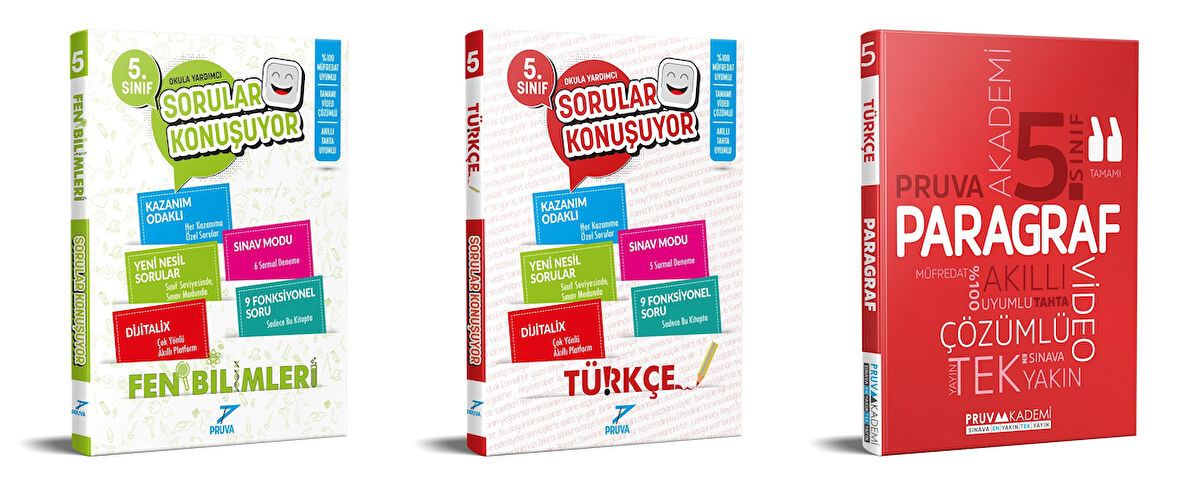Pruva Akademi 2025 5. Sınıf Fen Bilimleri + Türkçe + Paragraf Sorular Konuşuyor Seti 3 Kitap Güncel Müfredat
