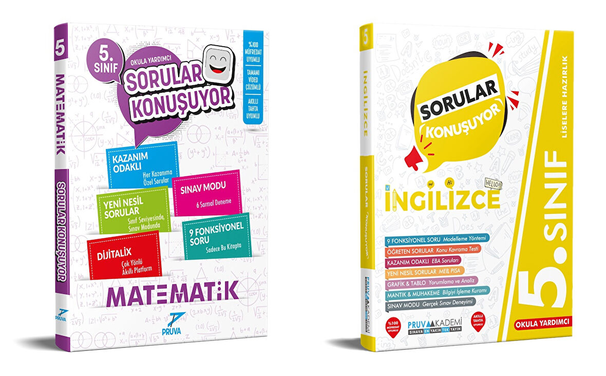 Pruva Akademi 2025 5. Sınıf Matematik + İngilizce Sorular Konuşuyor Seti 2 Kitap Güncel Müfredat