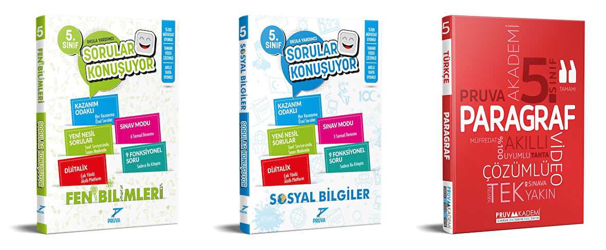 Pruva Akademi 2025 5. Sınıf Fen Bilimleri + Sosyal Bilgiler + Paragraf Sorular Konuşuyor Seti 3 Kitap Güncel Müfredat