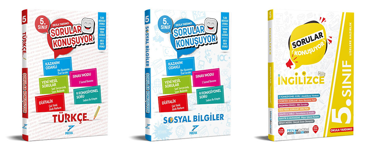 Pruva Akademi 2025 5. Sınıf Türkçe + Sosyal Bilgiler + İngilizce Sorular Konuşuyor Seti 3 Kitap Güncel Müfredat