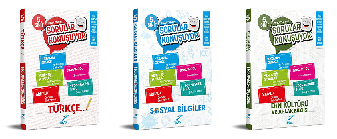 Pruva Akademi 2025 5. Sınıf Türkçe + Sosyal Bilgiler + Din Kültürü Sorular Konuşuyor Seti 3 Kitap Güncel Müfredat