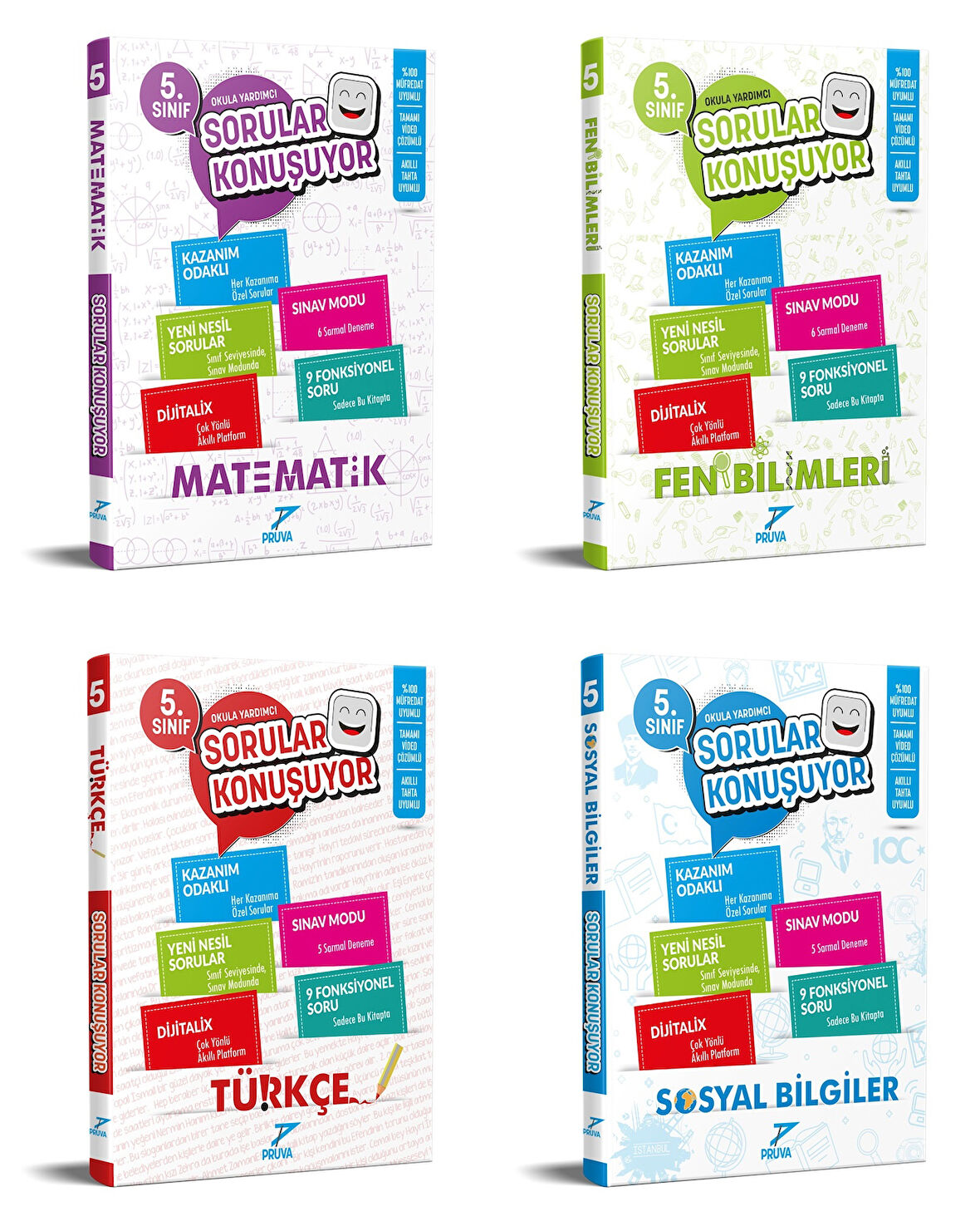 Pruva Akademi 2025 5. Sınıf Matematik + Fen Bilgisi + Türkçe + Sosyal Bilgiler Soru Seti 4 Kitap Güncel Müfredat