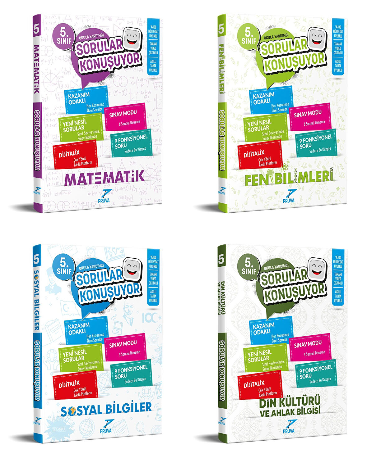 Pruva Akademi 2025 5. Sınıf Matematik + Fen Bilgisi + Sosyal + Din Kültürü Soru Seti 4 Kitap Güncel Müfredat