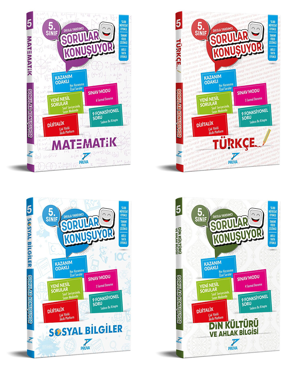 Pruva Akademi 2025 5. Sınıf Matematik + Türkçe + Sosyal + Din Kültürü Soru Seti 4 Kitap Güncel Müfredat