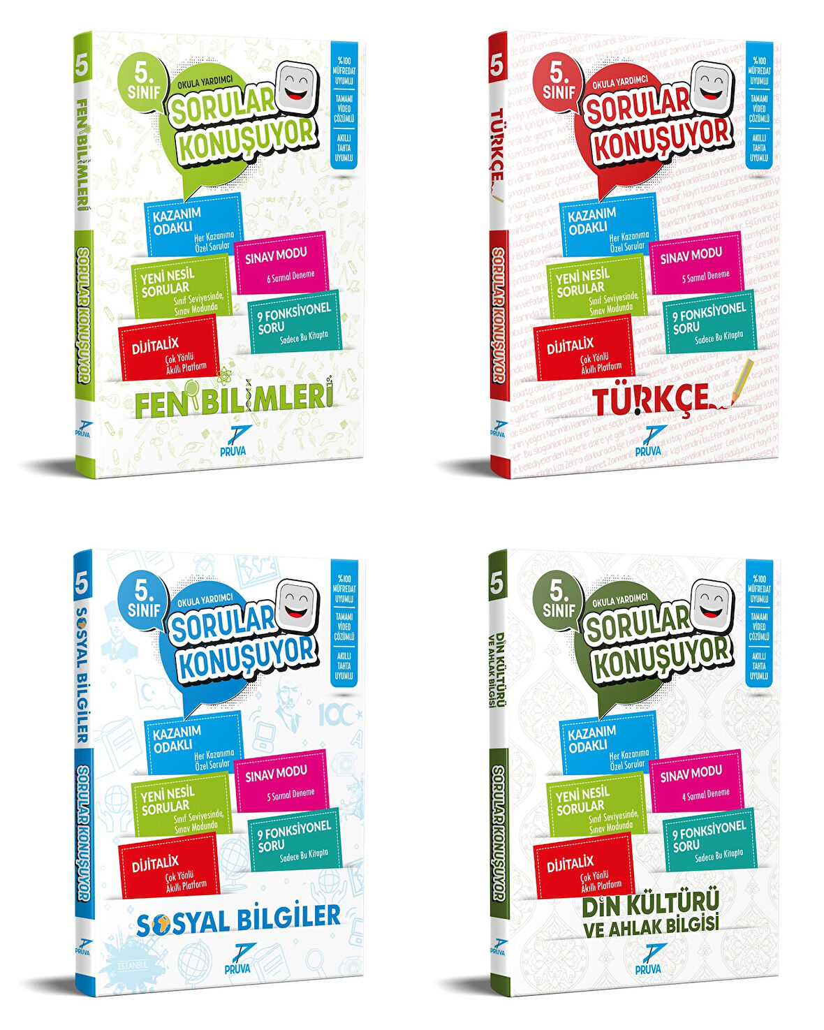 Pruva Akademi 2025 5. Sınıf Fen Bilimleri + Türkçe + Sosyal + Din Kültürü Soru Seti 4 Kitap Güncel Müfredat