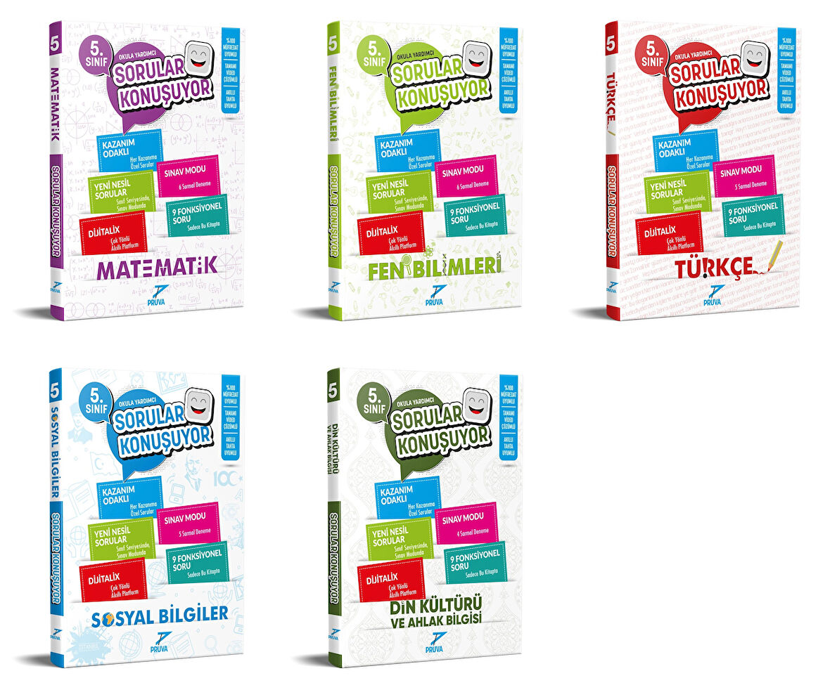 Pruva Akademi 2025 5. Sınıf Matematik + Fen Bilgisi + Türkçe + Sosyal Bilgiler + Din Kültürü Soru Seti 5 Kitap Güncel Müfredat