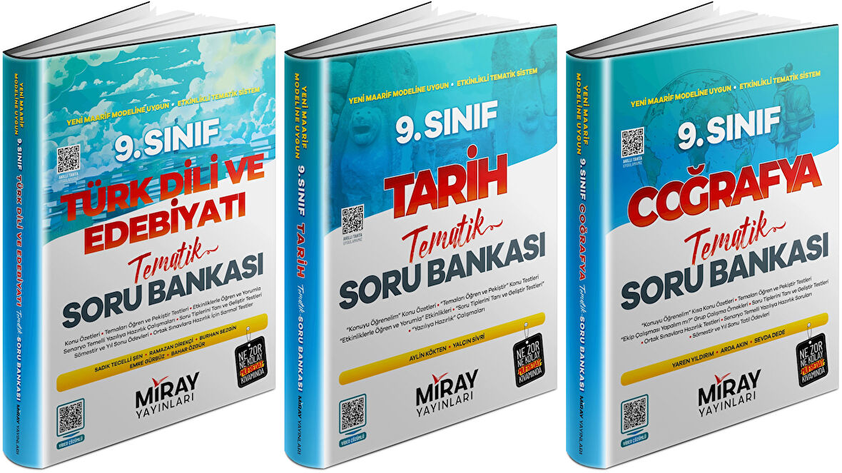 Miray 2025 9. Sınıf Türk Dili + Tarih + Coğrafya Tematik Soru Bankası Seti 3 Kitap