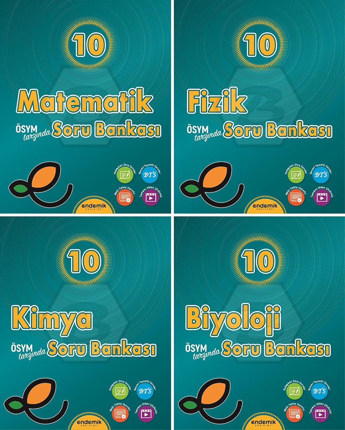 Endemik 2026 10. Sınıf Matematik + Fizik + Kimya + Biyoloji Soru Seti 4 Kitap Güncel Müfredat