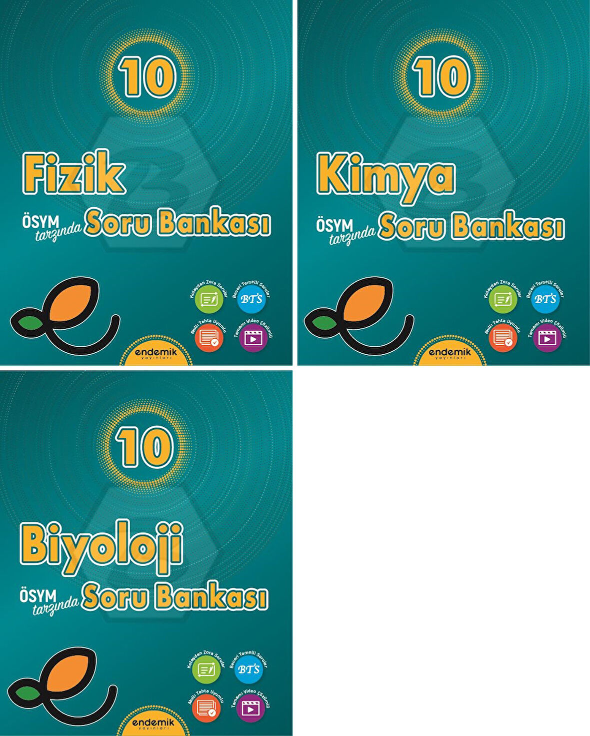 Endemik 2026 10. Sınıf Fizik + Kimya + Biyoloji Soru Seti 3 Kitap Güncel Müfredat
