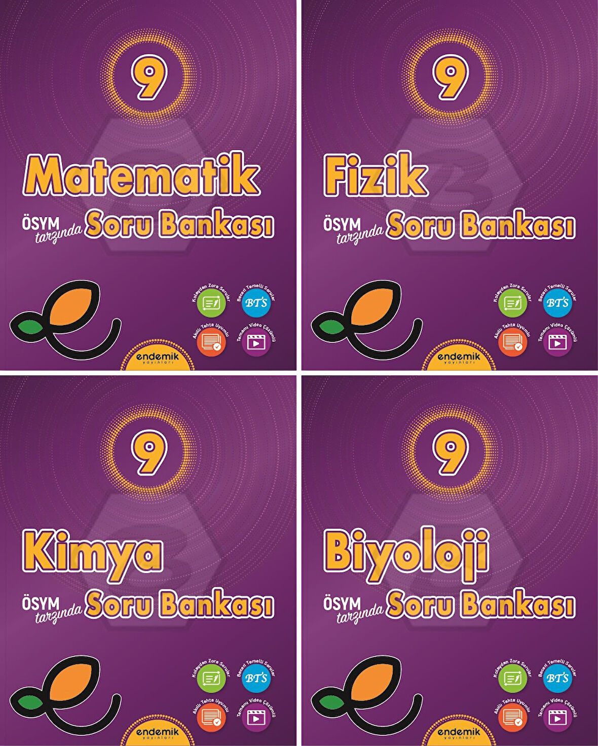 Endemik 2026 9. Sınıf Matematik + Fizik + Kimya + Biyoloji Soru Seti 4 Kitap Güncel Müfredat