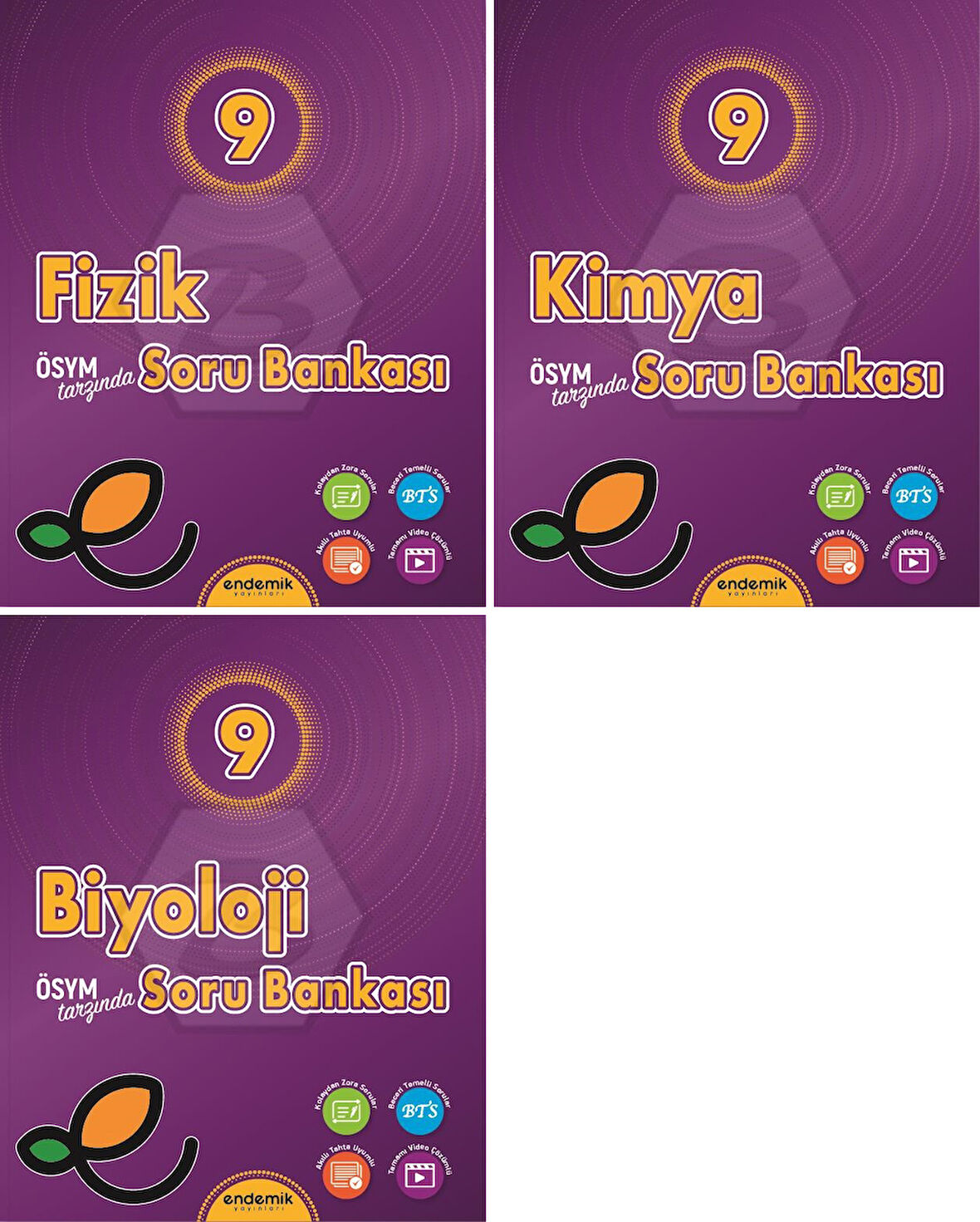 Endemik 2026 9. Sınıf Fizik + Kimya + Biyoloji Soru Seti 3 Kitap Güncel Müfredat