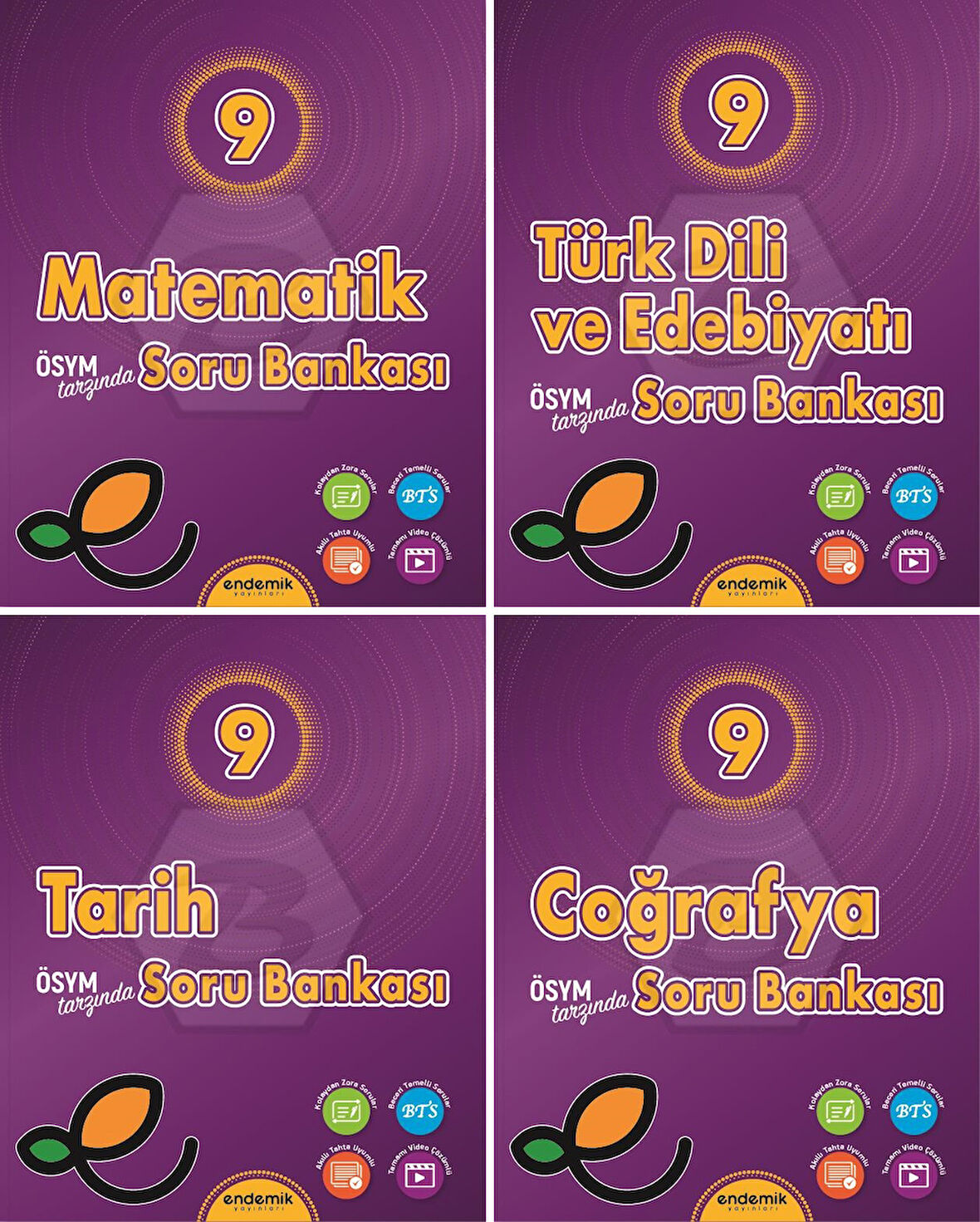 Endemik 2026 9. Sınıf Matematik + Türk Dili + Tarih + Coğrafya Soru Seti 4 Kitap Güncel Müfredat