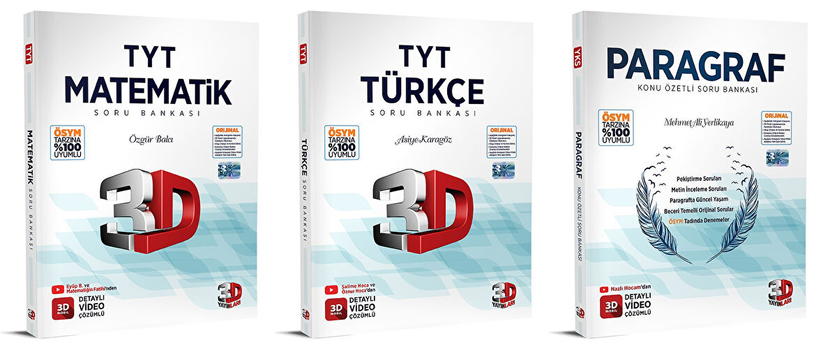 3D Yayınları 2024 Tyt Matematik + Türkçe + Paragraf Soru Seti