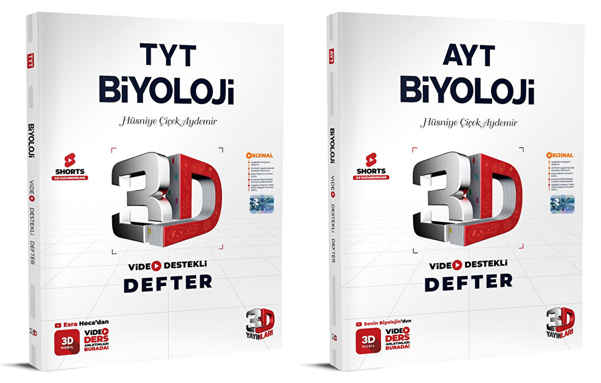 3D Yayınları 2024 Tyt Ayt Biyoloji Video Destekli Defter Seti 2 Kitap