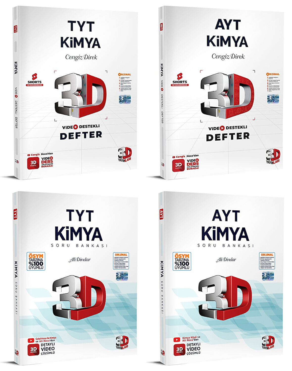 3D Yayınları 2024 Tyt Ayt Kimya Video Destekli Defter + Soru Seti 4 Kitap