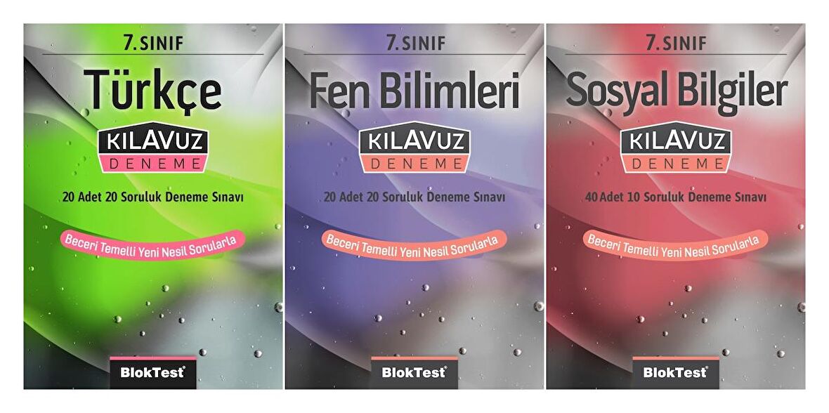 Bloktest 7. Sınıf Türkçe + Fen + Sosyal Kılavuz Deneme Seti 3 Kitap 2023