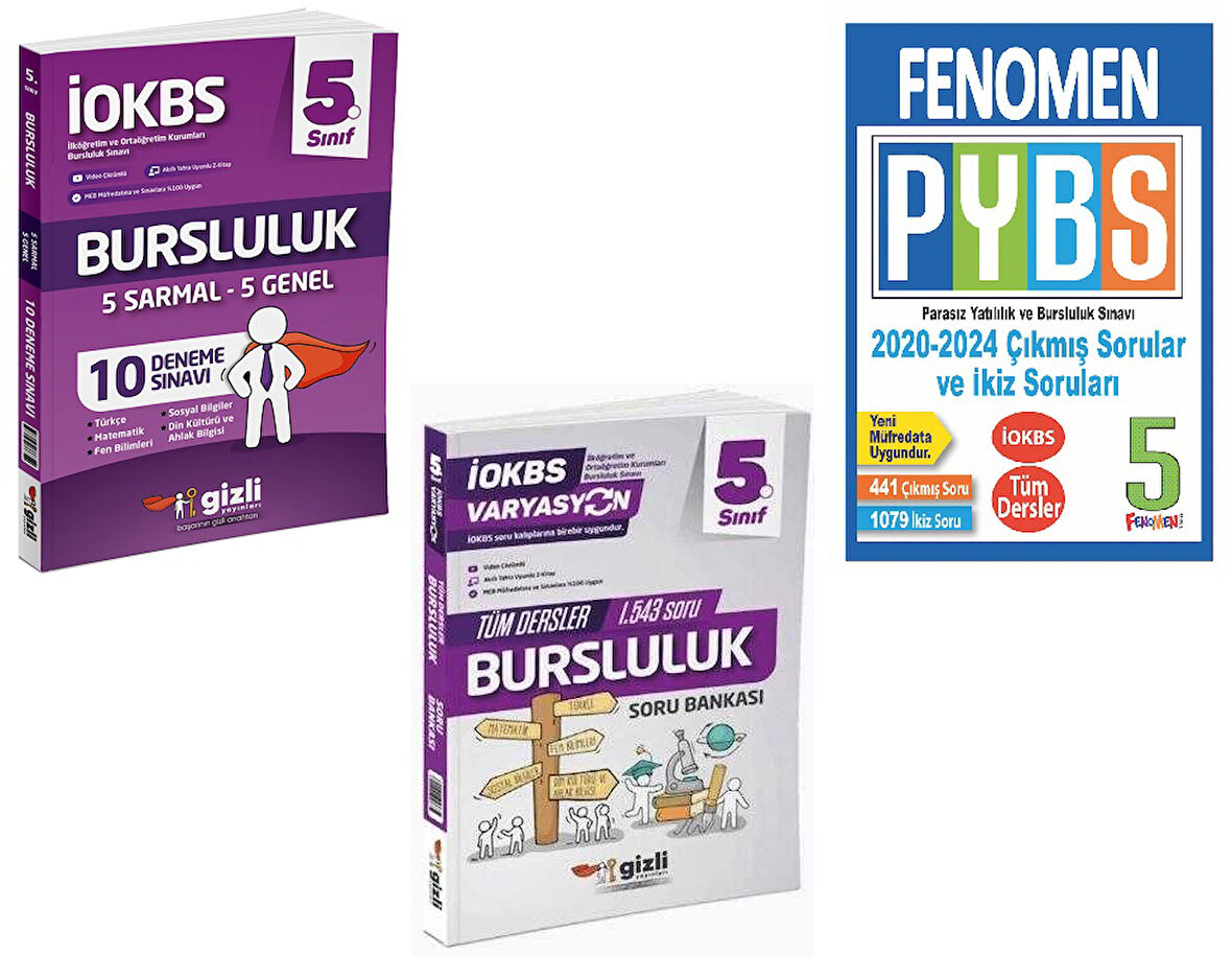 Gizli Yayınları 2025 5. Sınıf Bursluluk Tüm Dersler Soru + 10 Deneme + Fenomen Çıkmış Ve İkiz Sorular Seti 3 Kitap