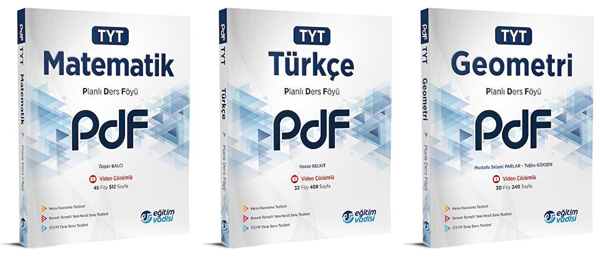 Eğitim Vadisi Tyt Matematik + Türkçe + Geometri Pdf Planlı Ders Föyü Seti 3 Kitap 2023