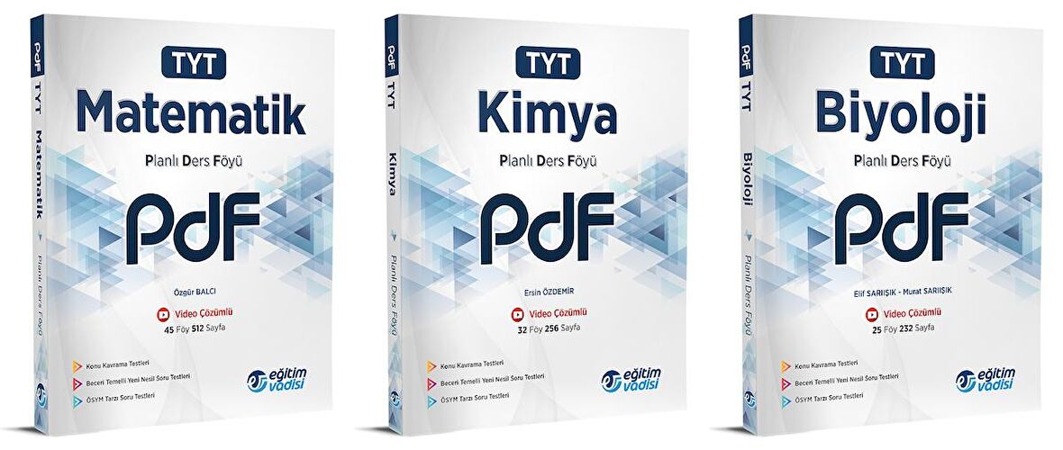 Eğitim Vadisi Tyt Matematik + Kimya + Biyoloji Pdf Planlı Ders Föyü Seti 3 Kitap 2023