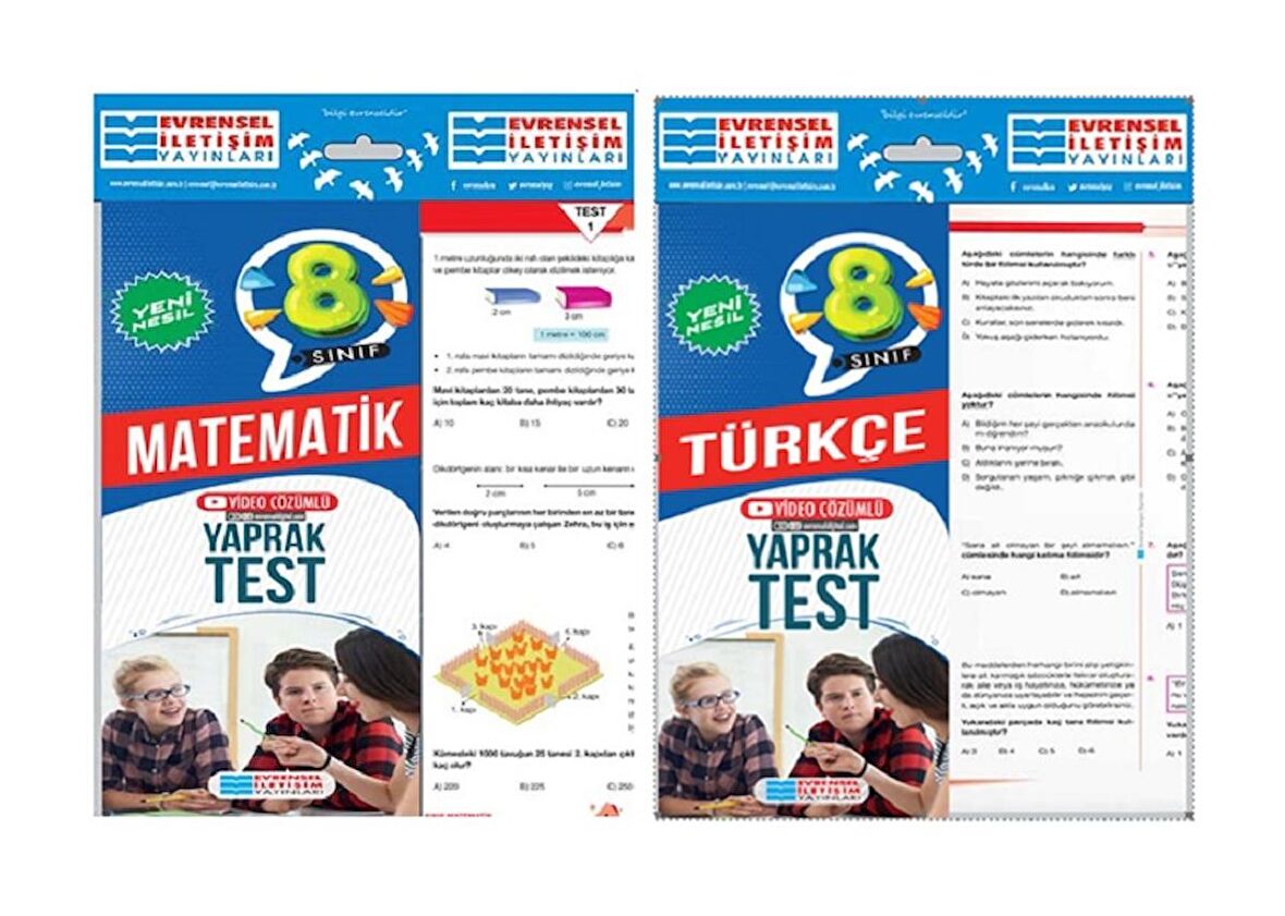 Evrensel İletişim 8. Sınıf Matematik + Türkçe Yaprak Test Seti 2 Kitap 2023