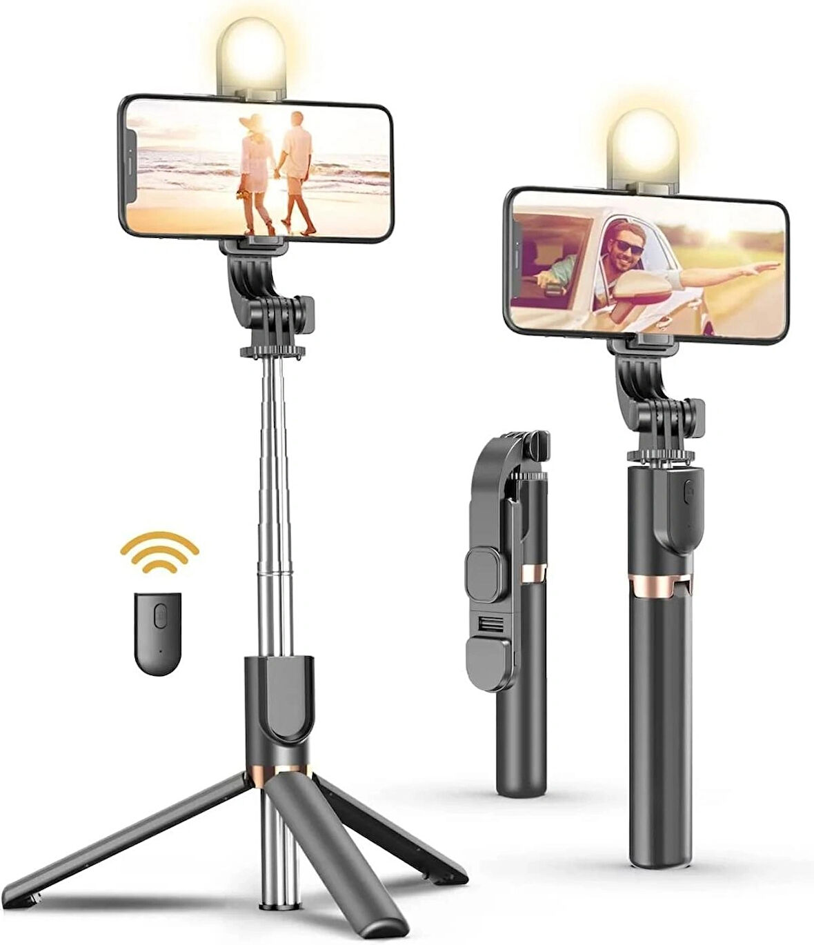 K8 Işıklı Selfie Çubuğu-130 Cm Uzaktan Kumandalı 3 Renk Işıklı Selfie Çubuğu ve Tripod 2 In 1