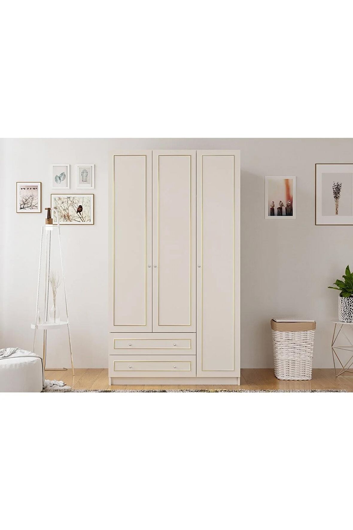 Rabi Mobilya Gold Country 3 Kapaklı 2 Çekmeceli Mega Gardırop 