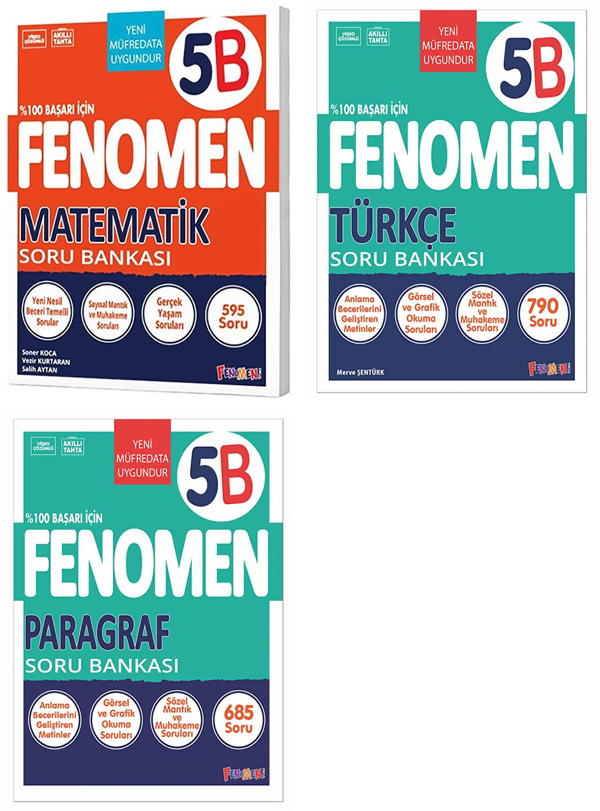 Fenomen Okul 2025 5. Sınıf Matematik + Türkçe + Paragraf B Serisi Soru Seti 3 Kitap Güncel Müfredat