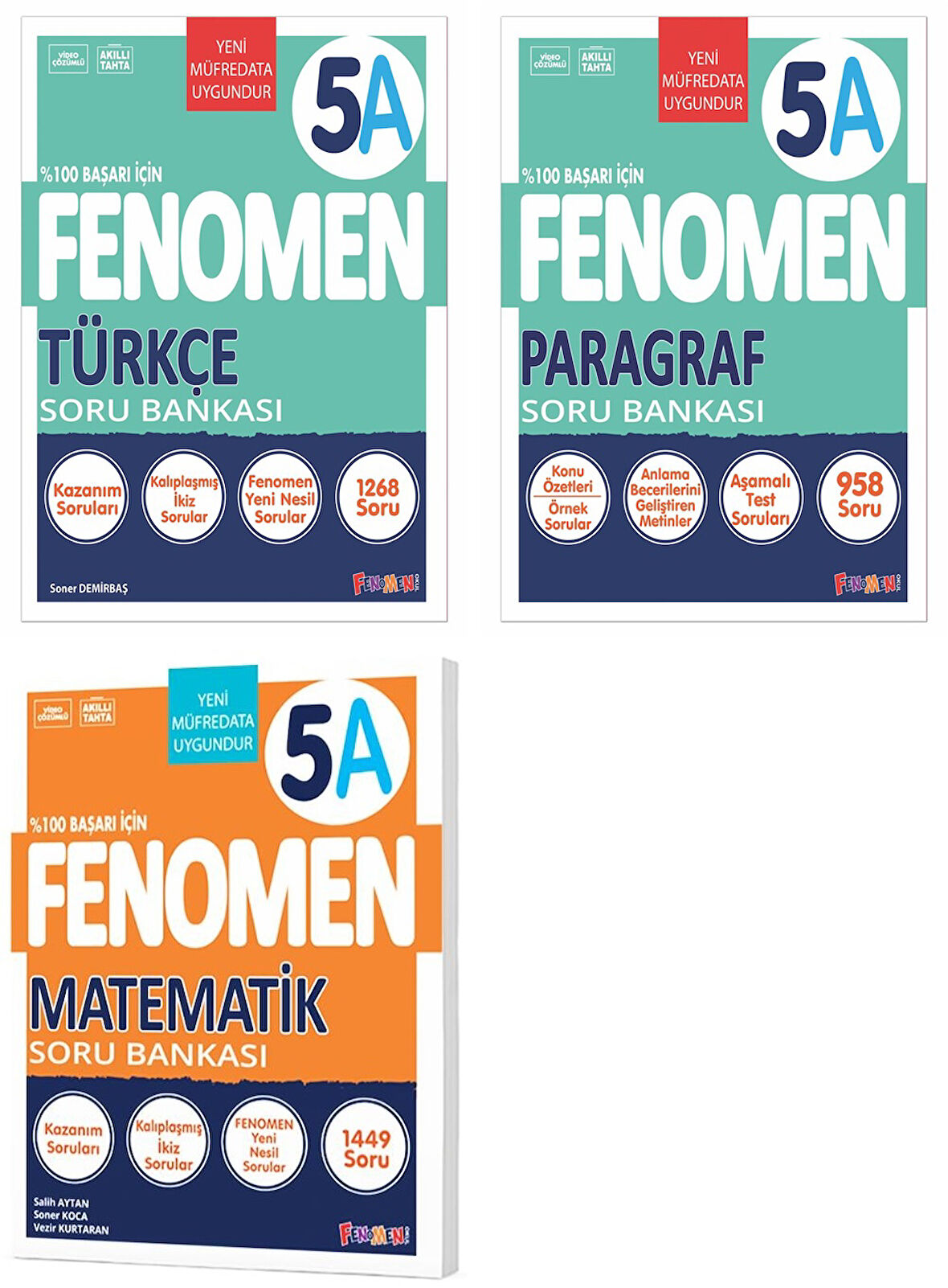 Fenomen Okul 2025 5. Sınıf Matematik + Türkçe + Paragraf A Serisi Soru Seti 3 Kitap Güncel Müfredat