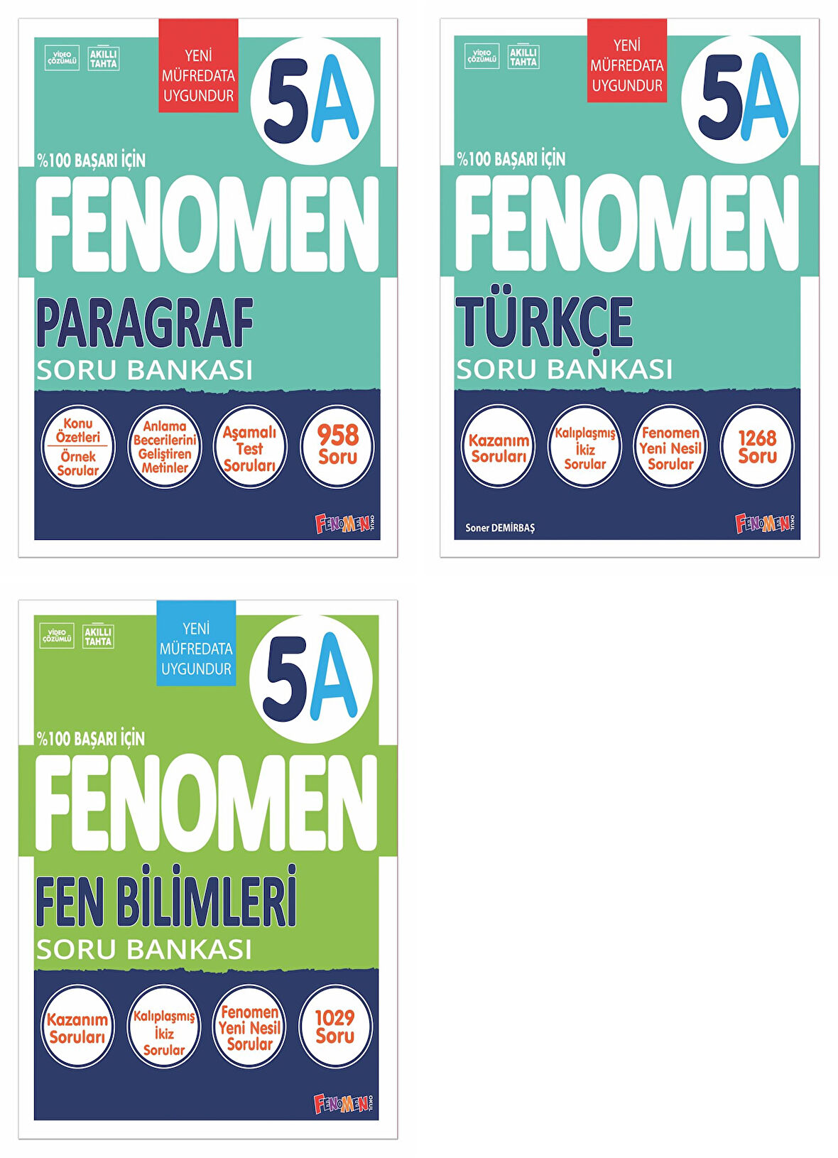 Fenomen Okul 2025 5. Sınıf Paragraf + Türkçe + Fen A Serisi Soru Seti 3 Kitap Güncel Müfredat