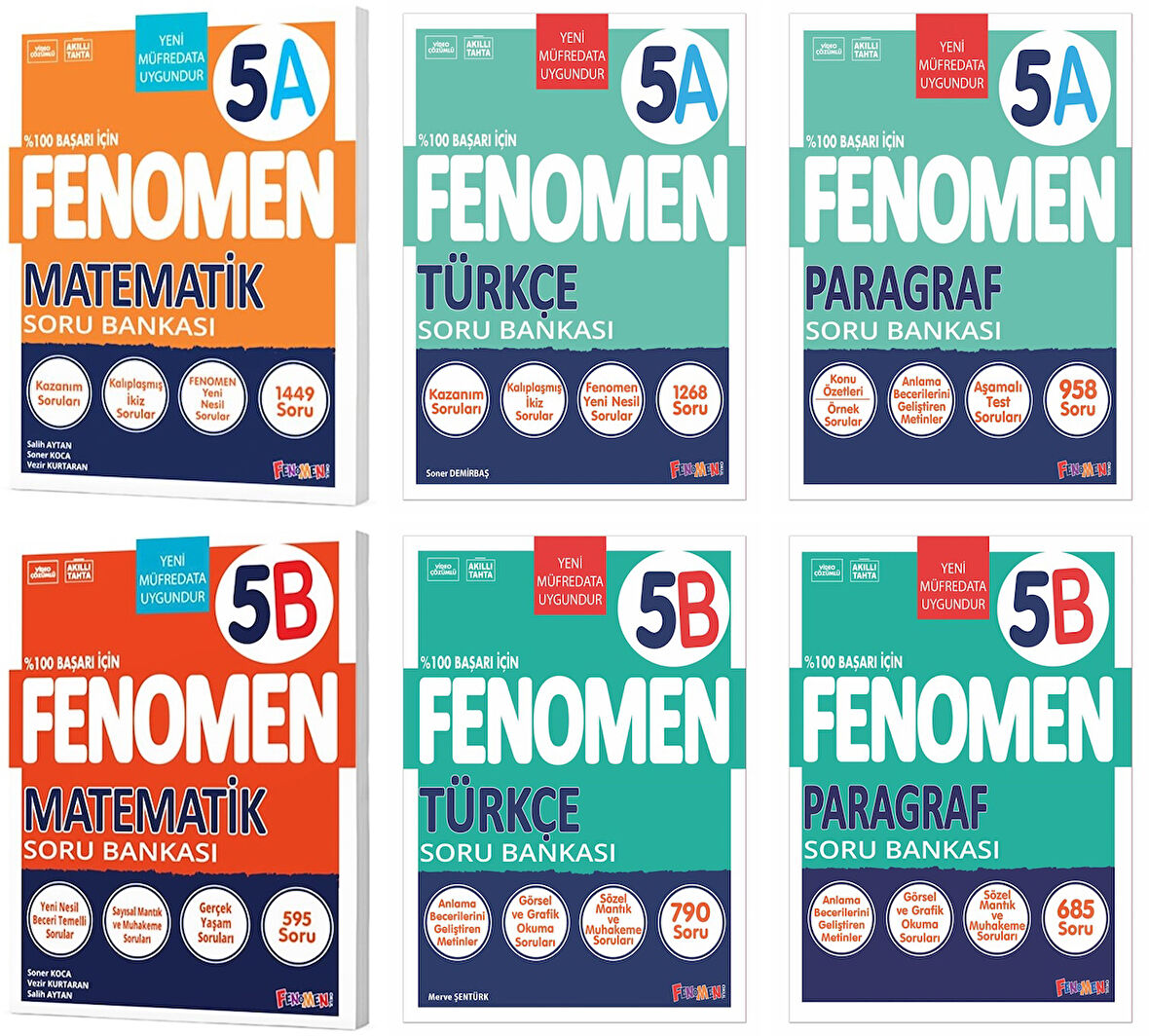 Fenomen Okul 2025 5. Sınıf Matematik + Türkçe + Paragraf A + B Serisi Soru Seti 6 Kitap Güncel Müfredat