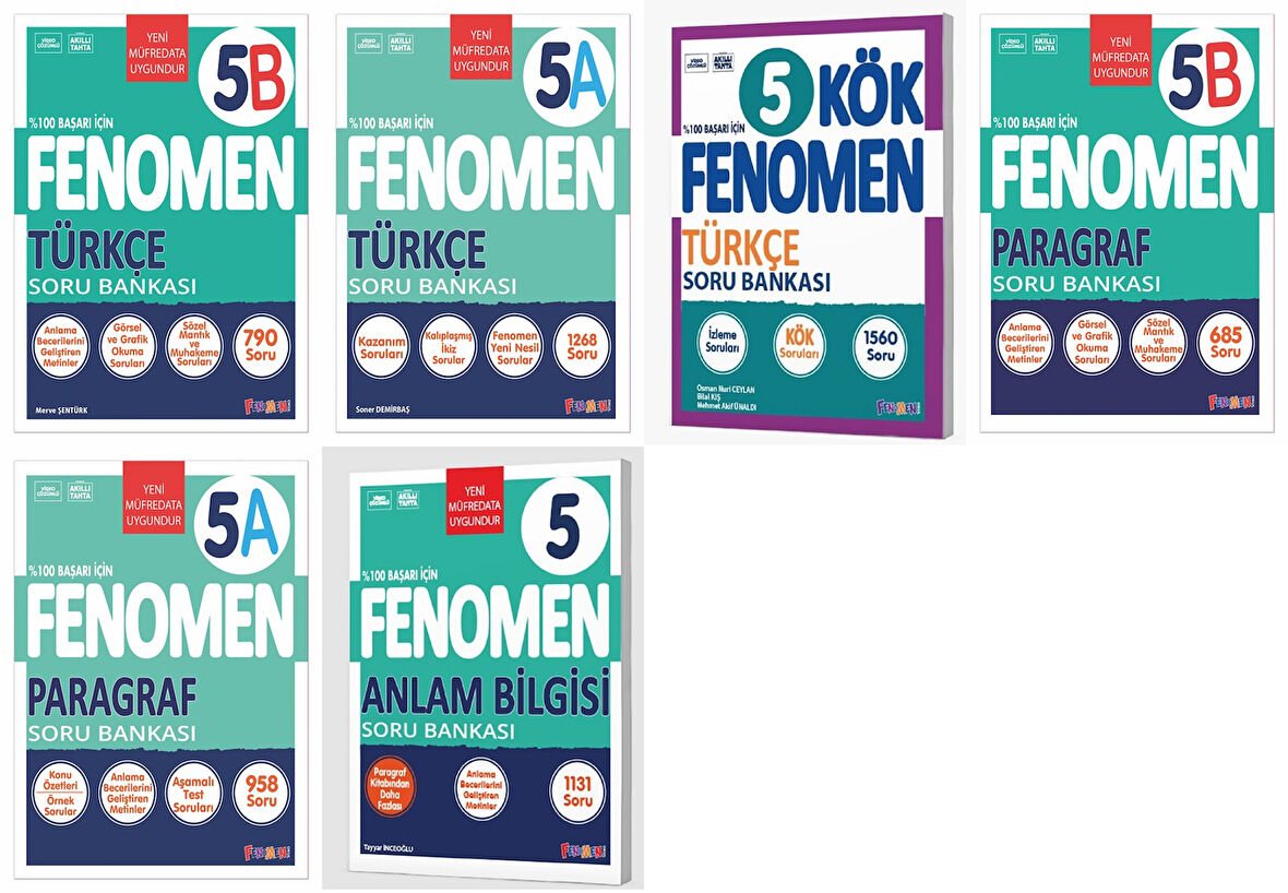 Fenomen Okul 2025 5. Sınıf Türkçe + Paragraf + Anlam Bilgisi A + B + Kök Seti 6 Kitap Güncel Müfredat