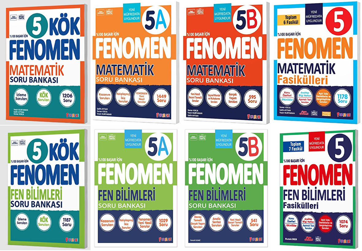 Fenomen Okul 2025 5. Sınıf Matematik + Fen Bilimleri Kök + A + B Soru + Fasikül Seti 8 Kitap Güncel Müfredat