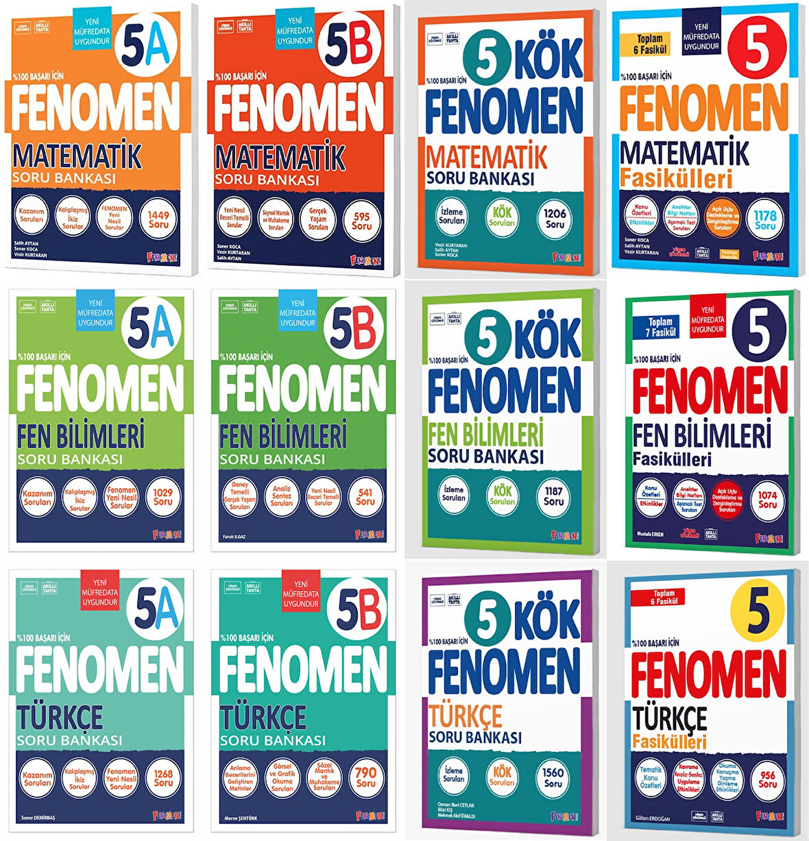 Fenomen Okul 2025 5. Sınıf Matematik + Fen Bilimleri + Türkçe Kök + A + B Soru + Fasikül Seti 12 Kitap Güncel Müfredat