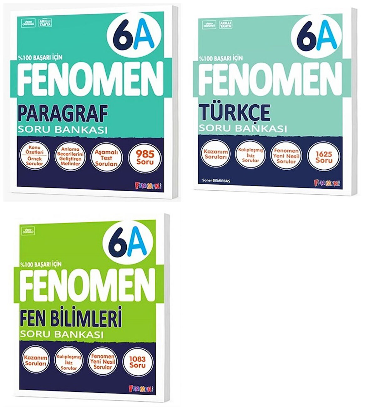 Fenomen Okul 2025 6. Sınıf Paragraf + Türkçe + Fen A Serisi Soru Seti 3 Kitap
