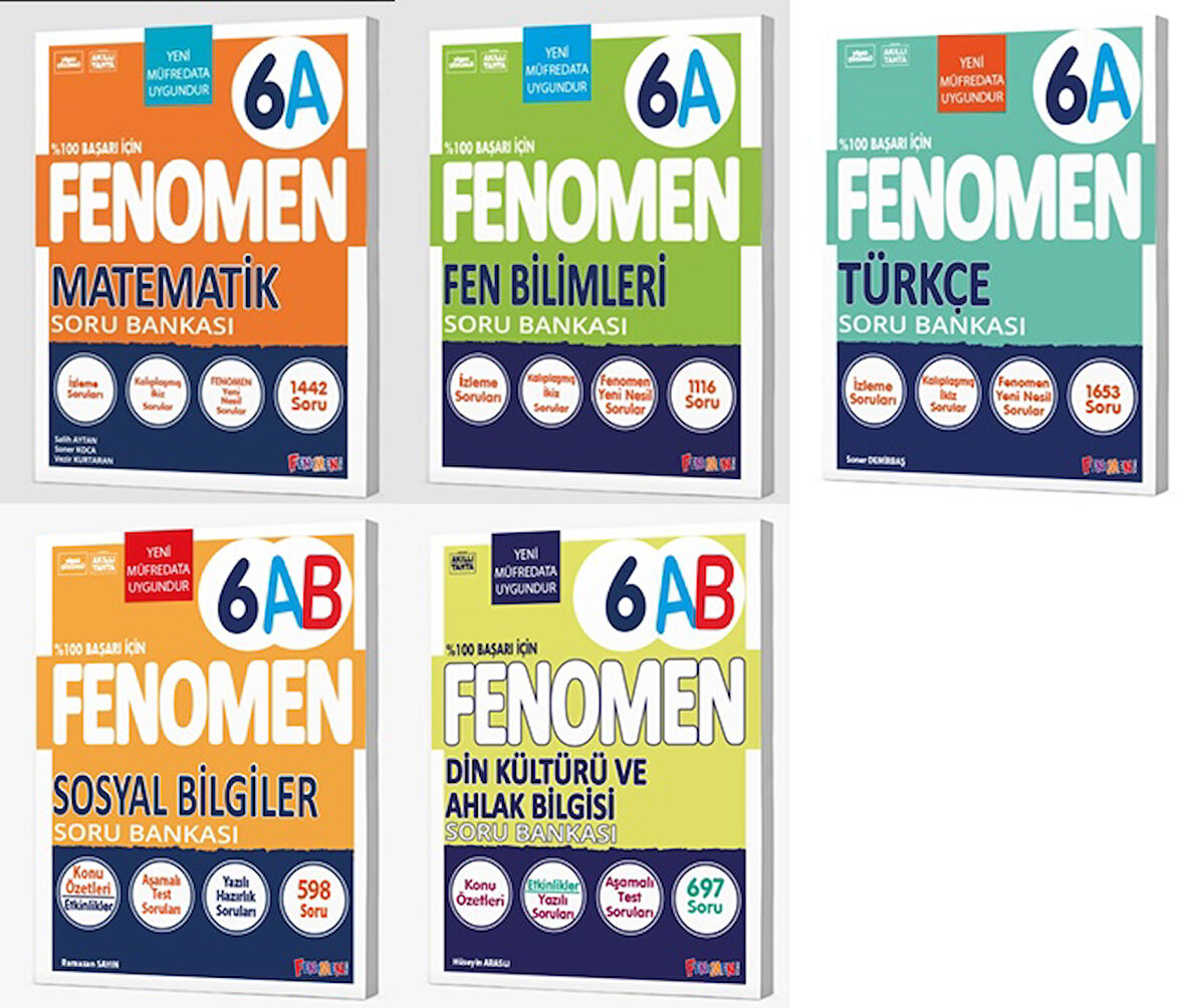 Fenomen Okul 2026 6. Sınıf Matematik + Türkçe + Fen + Sosyal + Din A Soru Seti 5 Kitap Güncel Müfredat