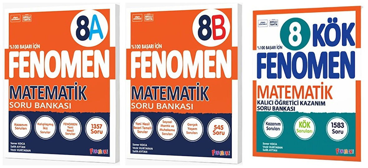 Fenomen Okul 2025 8. Sınıf Matematik Kök + A + B Soru Bankası Seti 3 Kitap