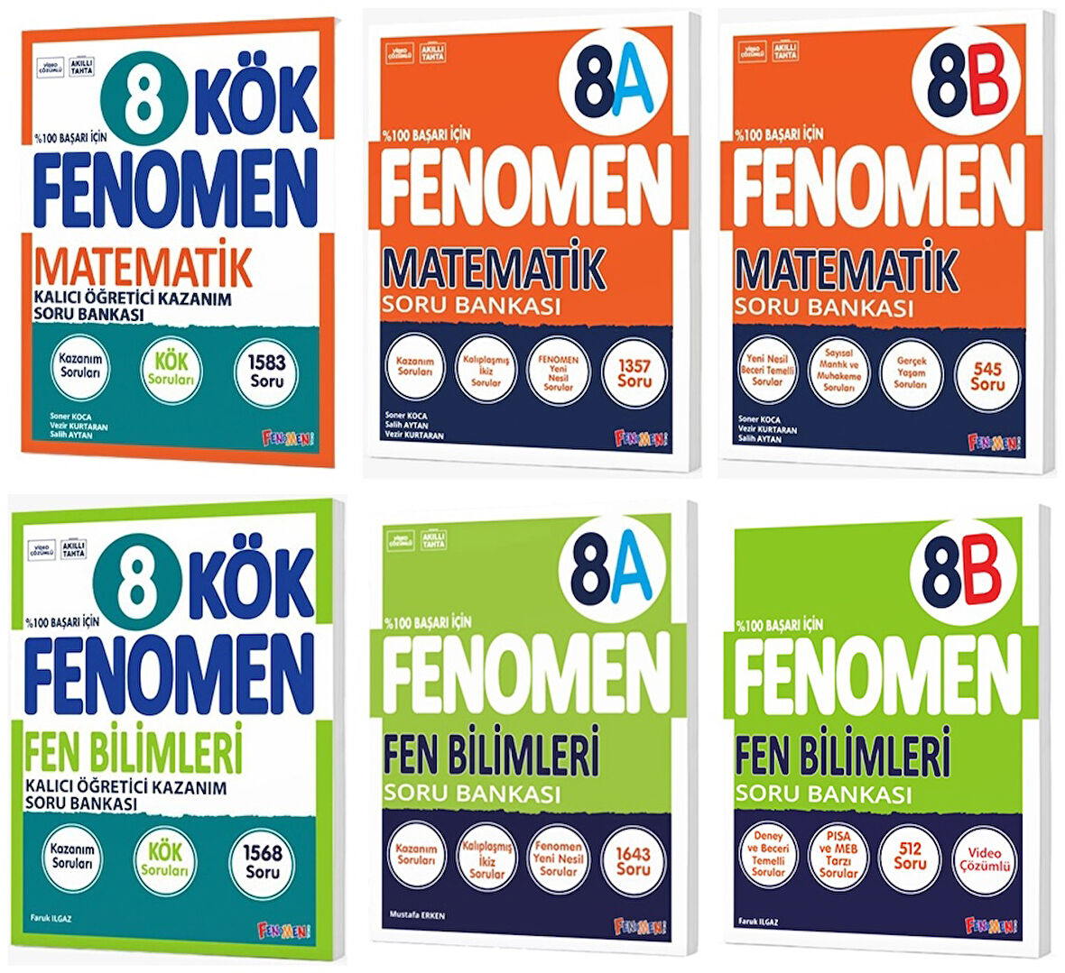 Fenomen Okul 2025 8. Sınıf Matematik + Fen Bilimleri Kök + A + B Soru Bankası Seti 6 Kitap