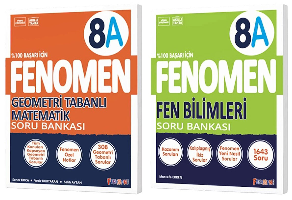 Fenomen Okul 2025 8. Sınıf Fen Bilimleri + Geometri Tabanlı A Serisi Soru Bankası Seti 2 Kitap