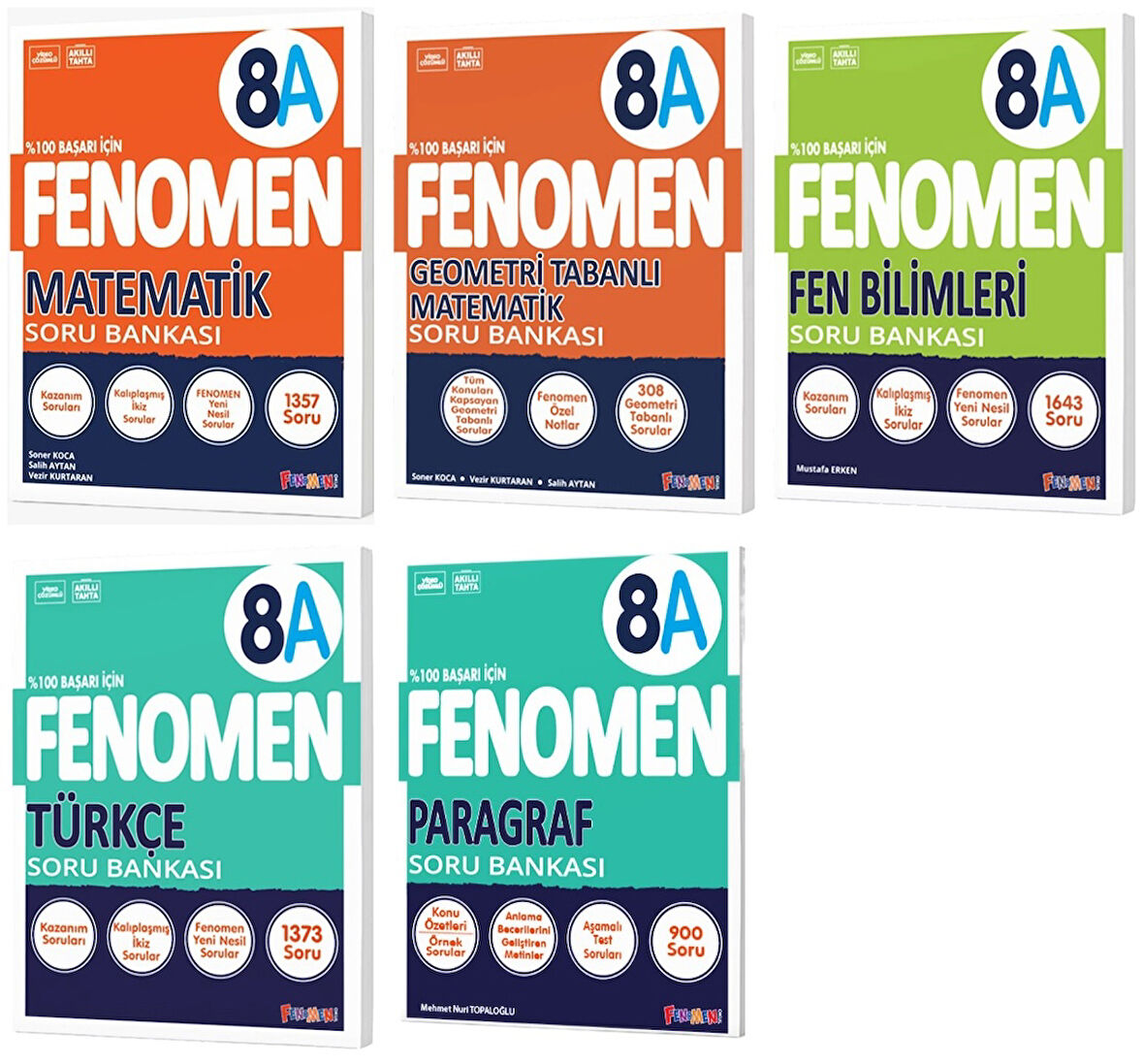 Fenomen Okul 2025 8. Sınıf Matematik + Türkçe + Fen + Geometri + Paragraf A Serisi Soru Bankası Seti 5 Kitap