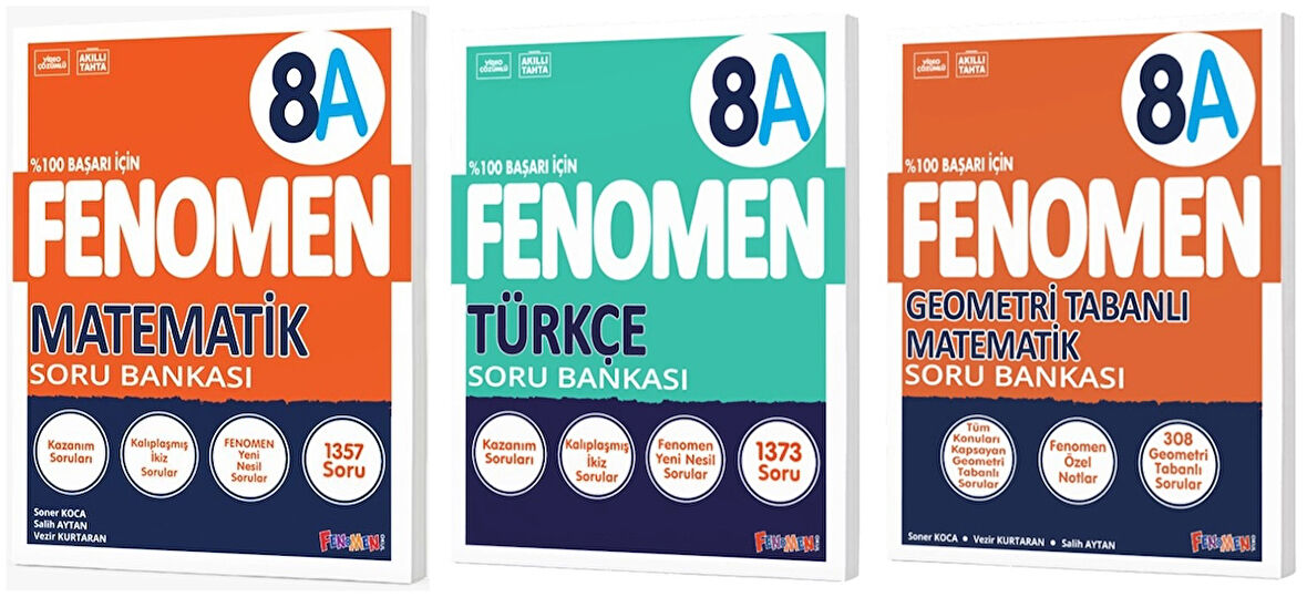 Fenomen Okul 2025 8. Sınıf Matematik + Türkçe + Geometri A Serisi Soru Bankası Seti 3 Kitap