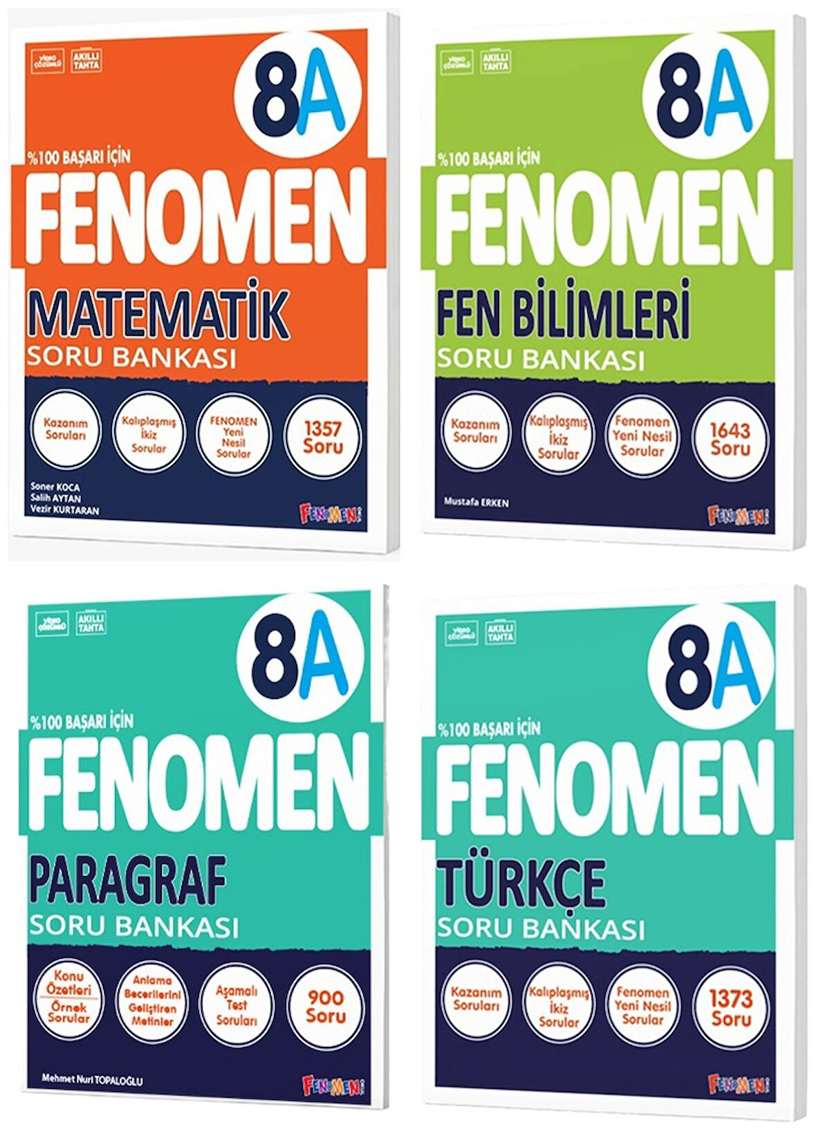 Fenomen Okul 2025 8. Sınıf Matematik + Türkçe + Fen + Paragraf A Serisi Soru Bankası Seti 4 Kitap