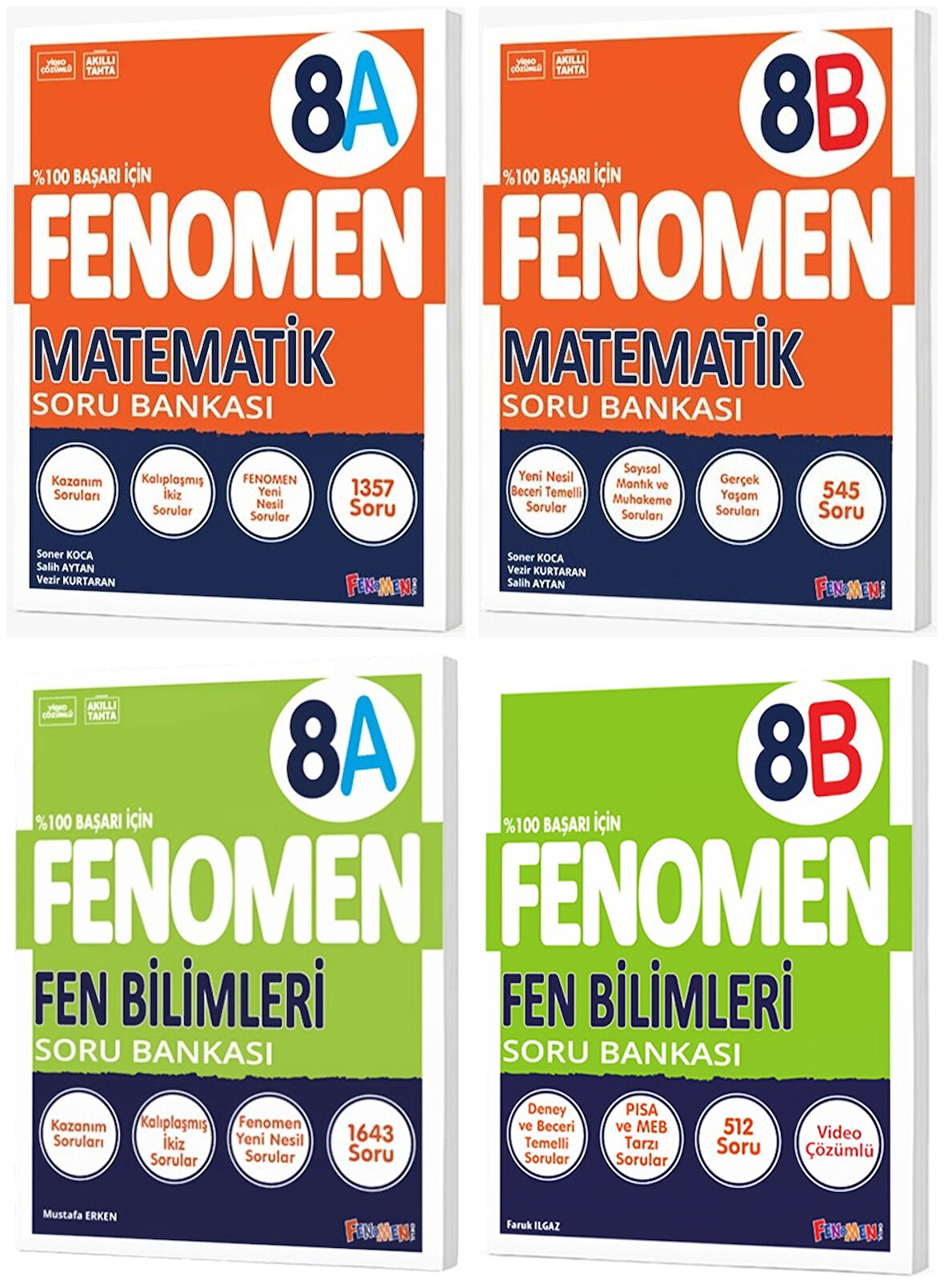Fenomen Okul 2025 8. Sınıf Matematik + Fen Bilimleri A + B Serisi Soru Bankası Seti 4 Kitap