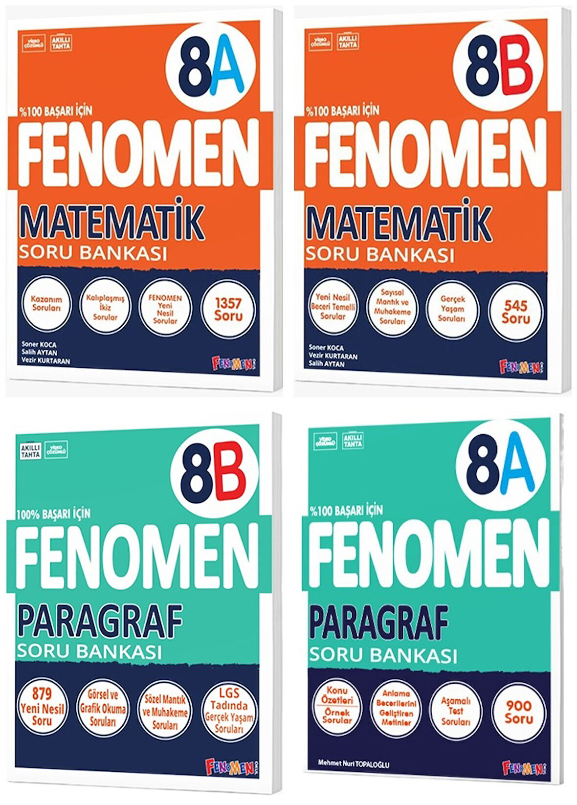 Fenomen Okul 2025 8. Sınıf Matematik + Paragraf A + B Serisi Soru Bankası Seti 4 Kitap