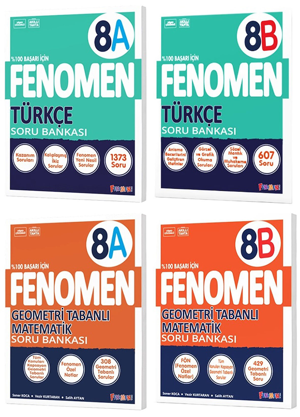 Fenomen Okul 2025 8. Sınıf Türkçe + Geometri Tabanlı A + B Serisi Soru Bankası Seti 4 Kitap