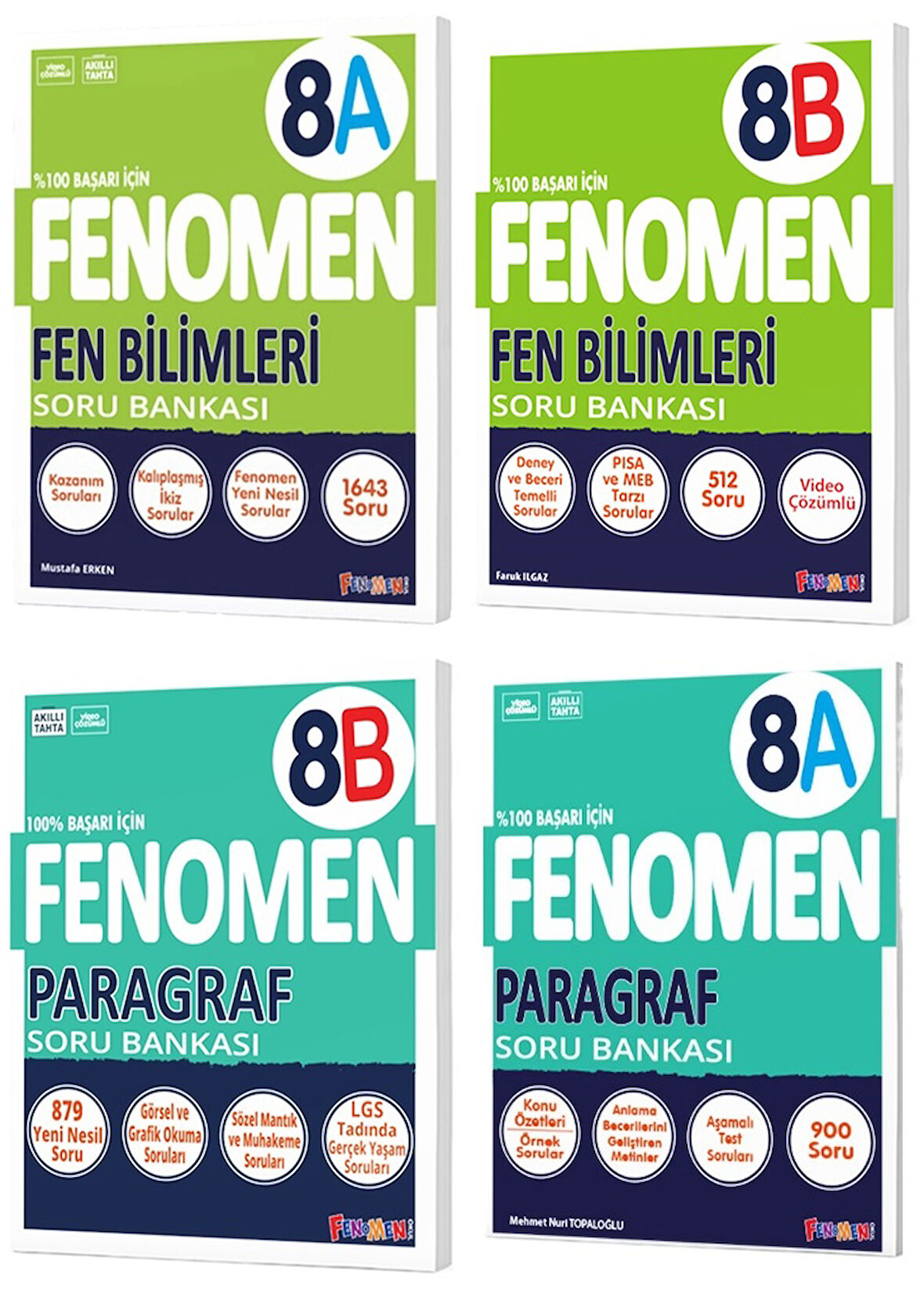 Fenomen Okul 2025 8. Sınıf Fen Bilimleri + Paragraf A + B Serisi Soru Bankası Seti 4 Kitap