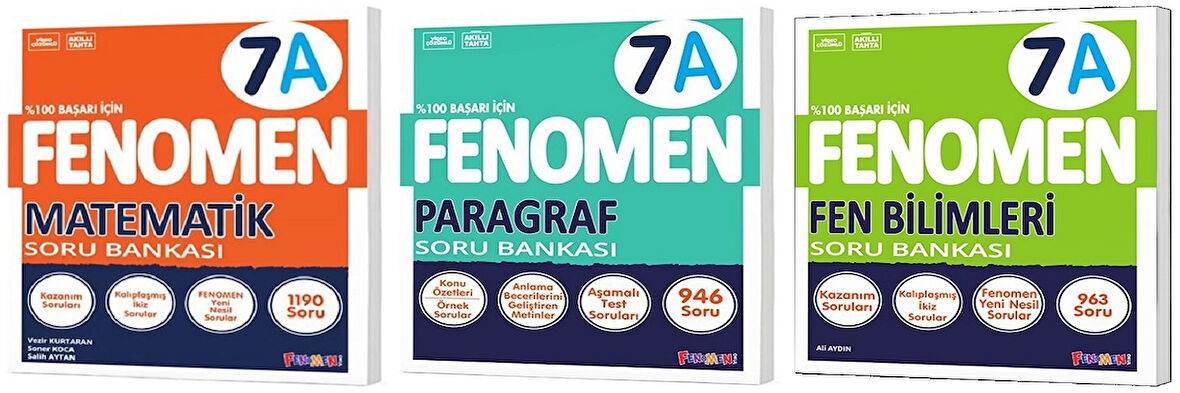 Fenomen Okul 2025 7. Sınıf Matematik + Paragraf + Fen A Serisi Soru Seti 3 Kitap