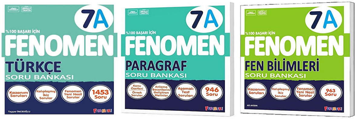 Fenomen Okul 2025 7. Sınıf Paragraf + Türkçe + Fen A Serisi Soru Seti 3 Kitap