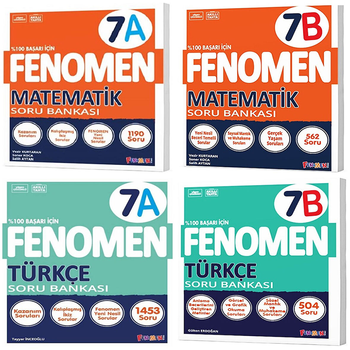 Fenomen Okul 2025 7. Sınıf Matematik + Türkçe A + B Serisi Soru Seti 4 Kitap