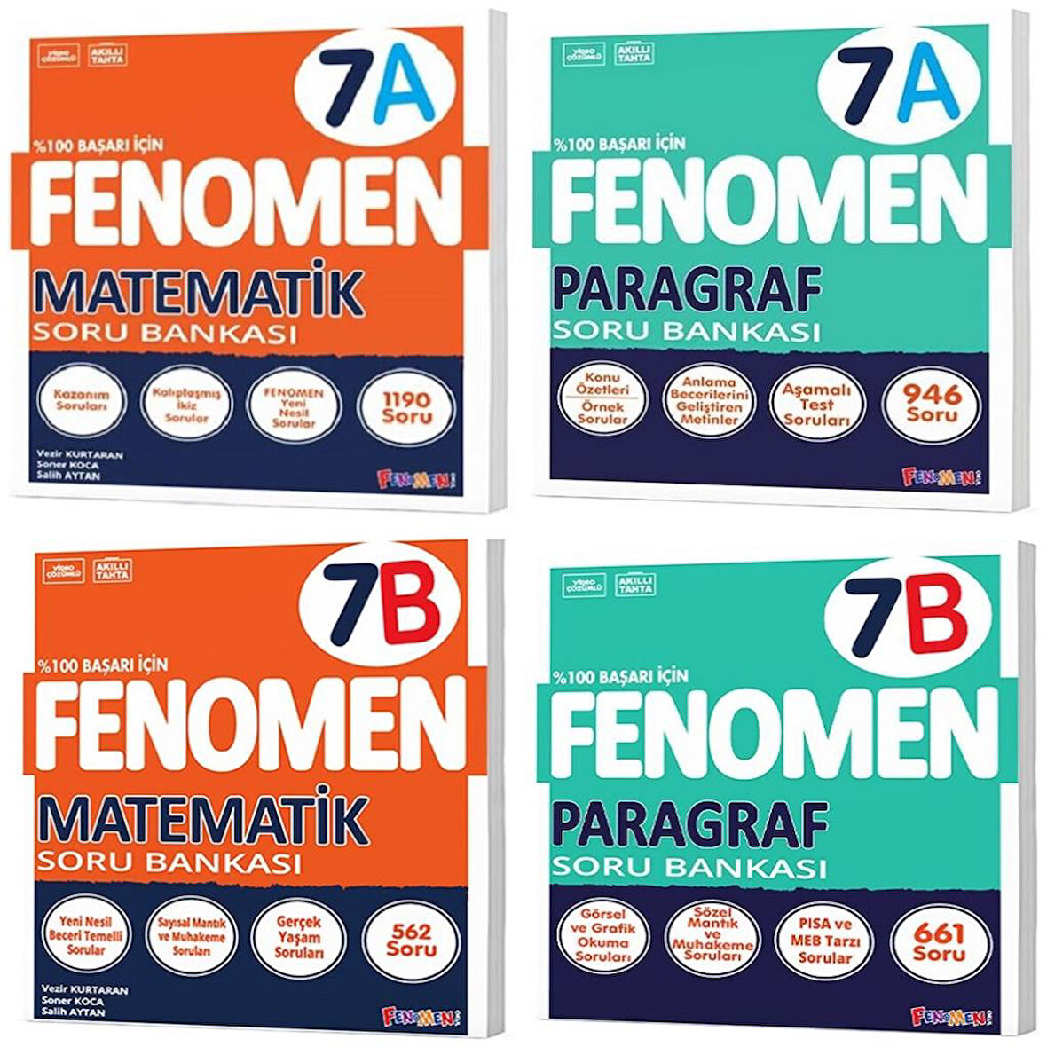 Fenomen Okul 2025 7. Sınıf Matematik + Paragraf A + B Serisi Soru Seti 4 Kitap