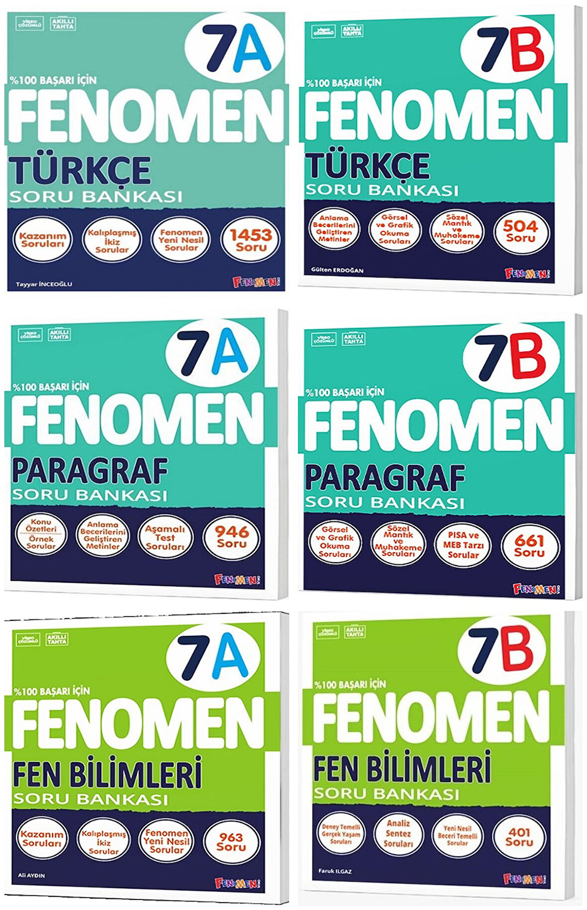 Fenomen Okul 2025 7. Sınıf Paragraf + Türkçe + Fen A + B Serisi Soru Seti 6 Kitap
